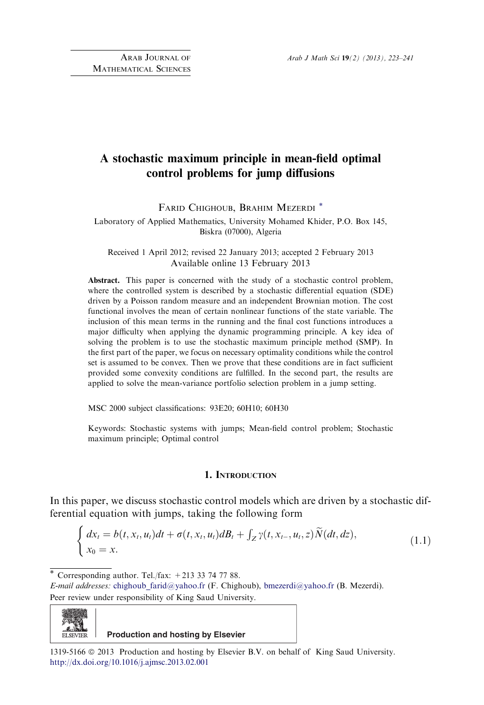 A Stochastic Maximum Principle In Mean Field Optimal Control Problems For Jump Diffusions Topic Of Research Paper In Mathematics Download Scholarly Article Pdf And Read For Free On Cyberleninka Open Science Hub