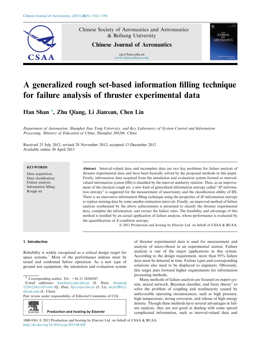 A Generalized Rough Set Based Information Filling Technique For Failure Analysis Of Thruster Experimental Data Topic Of Research Paper In Mechanical Engineering Download Scholarly Article Pdf And Read For Free On Cyberleninka