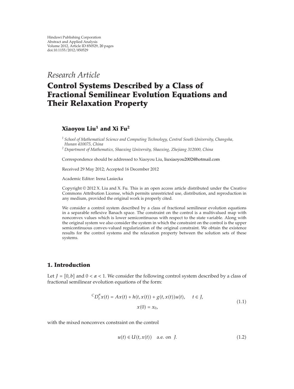 Control Systems Described By A Class Of Fractional Semilinear Evolution Equations And Their Relaxation Property Topic Of Research Paper In Mathematics Download Scholarly Article Pdf And Read For Free On Cyberleninka