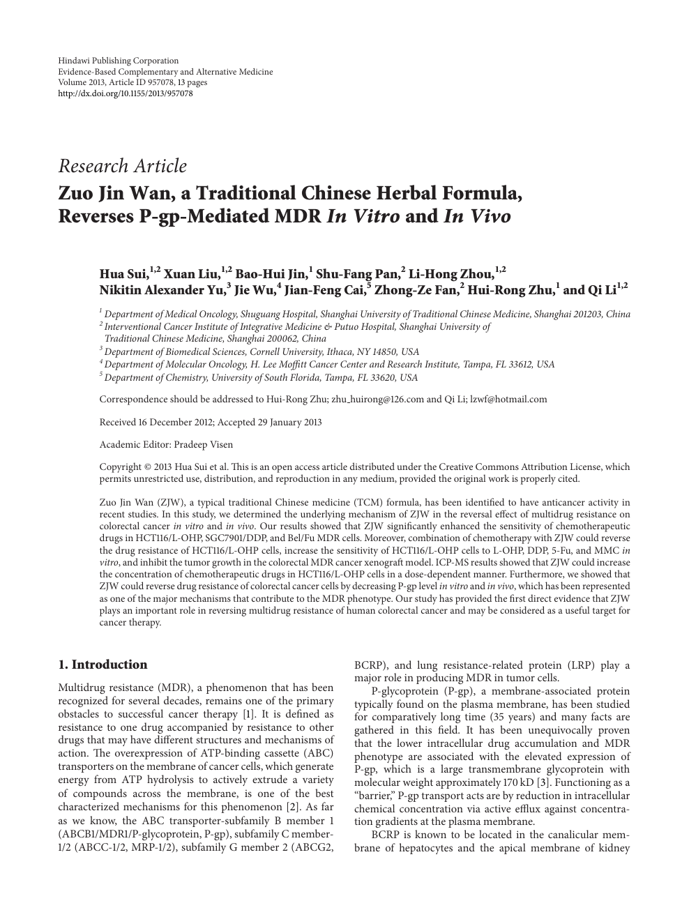 Zuo Jin Wan A Traditional Chinese Herbal Formula Reverses P Gp Mediated Mdr In Vitro And In Vivo Topic Of Research Paper In Biological Sciences Download Scholarly Article Pdf And Read For Free