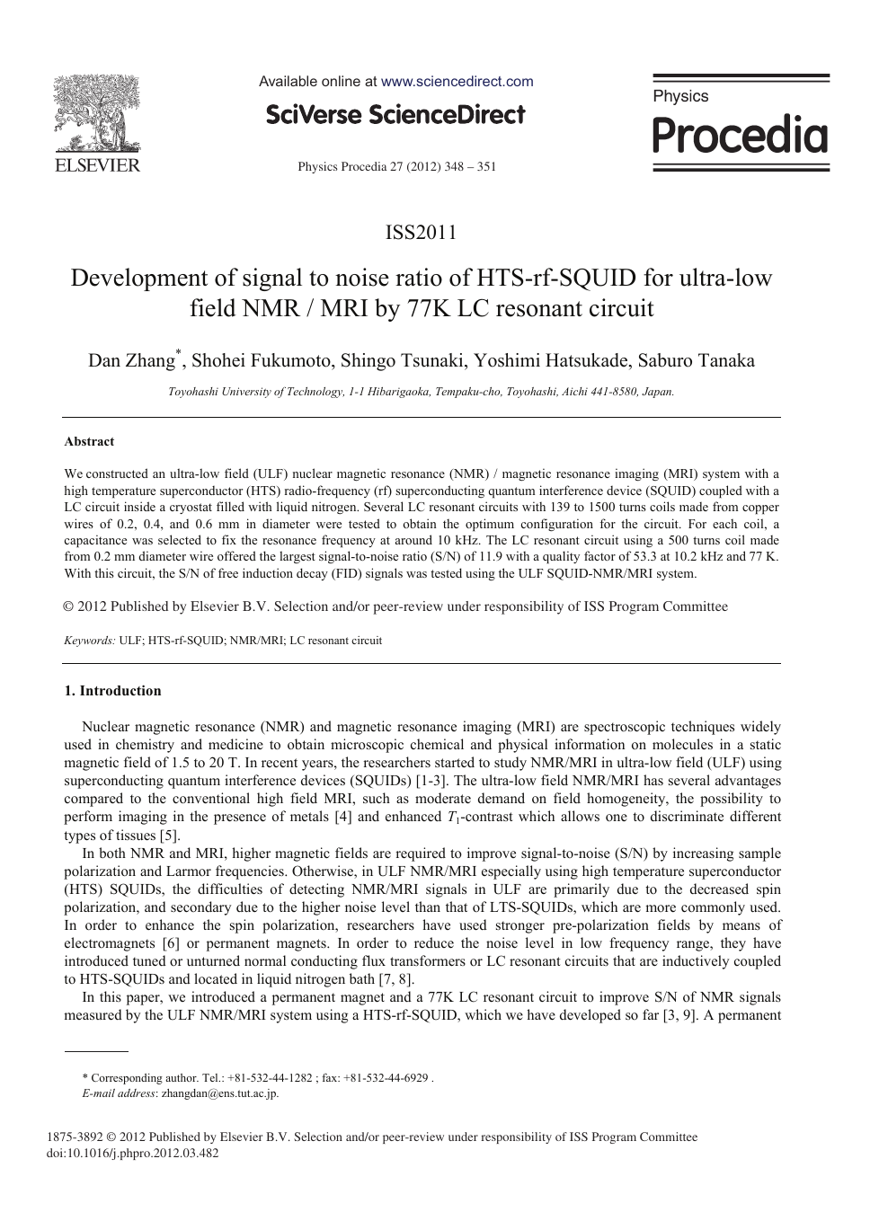 Development Of Signal To Noise Ratio Of Hts Rf Squid For Ultra Low Field Nmr Mri By 77k Lc Resonant Circuit Topic Of Research Paper In Materials Engineering Download Scholarly Article Pdf And