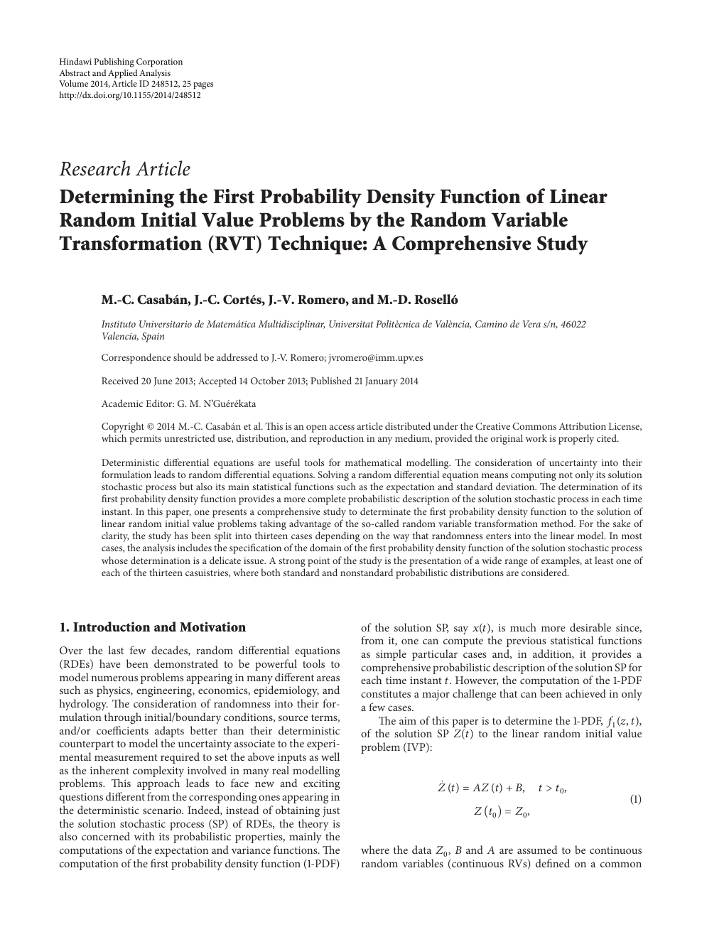 Determining The First Probability Density Function Of Linear Random Initial Value Problems By The Random Variable Transformation Rvt Technique A Comprehensive Study Topic Of Research Paper In Mathematics Download Scholarly Article
