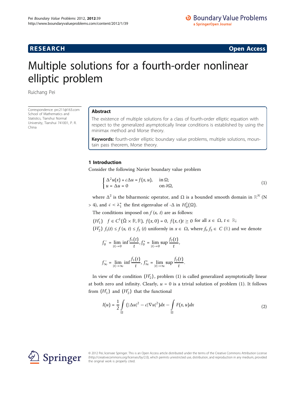 Multiple Solutions For A Fourth Order Nonlinear Elliptic Problem Topic Of Research Paper In Mathematics Download Scholarly Article Pdf And Read For Free On Cyberleninka Open Science Hub