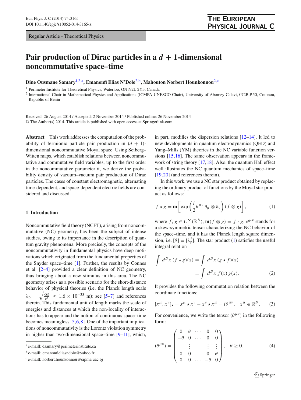 Pair Production Of Dirac Particles In A D 1 D 1 Dimensional Noncommutative Space Time Topic Of Research Paper In Physical Sciences Download Scholarly Article Pdf And Read For Free On Cyberleninka