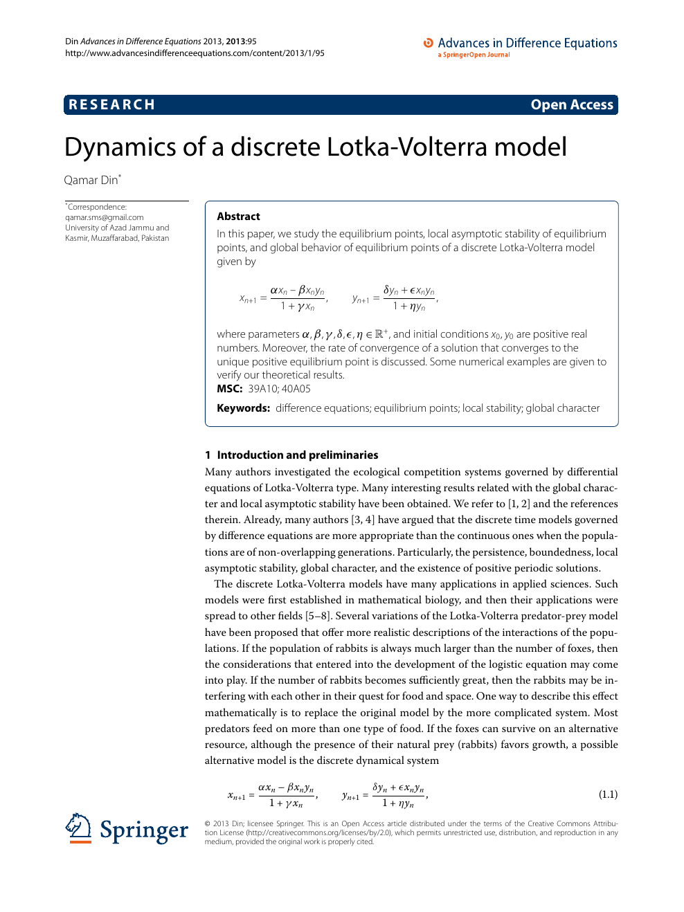 Dynamics Of A Discrete Lotka Volterra Model Topic Of Research Paper In Mathematics Download Scholarly Article Pdf And Read For Free On Cyberleninka Open Science Hub