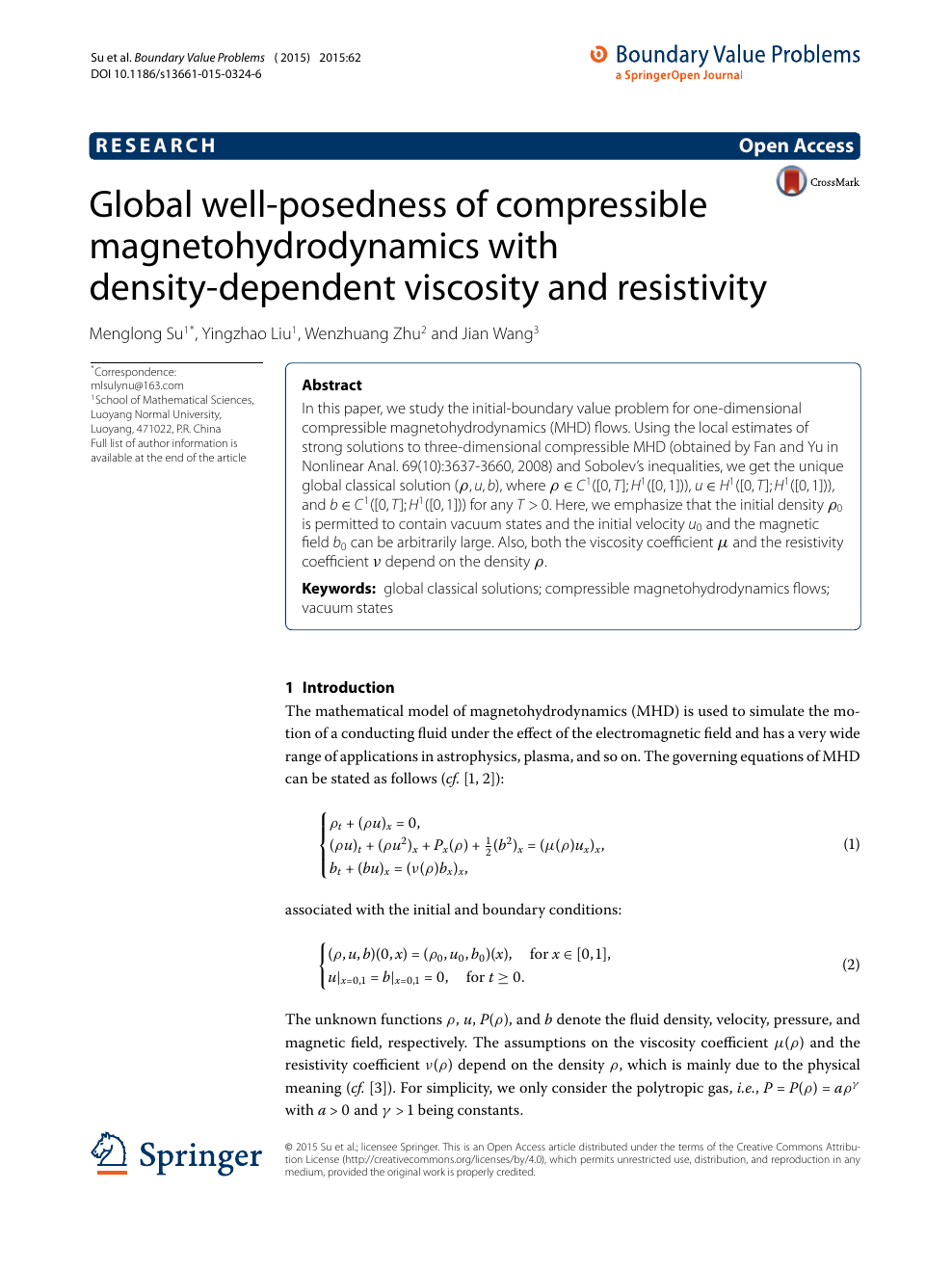 Global Well Posedness Of Compressible Magnetohydrodynamics With Density Dependent Viscosity And Resistivity Topic Of Research Paper In Mathematics Download Scholarly Article Pdf And Read For Free On Cyberleninka Open Science Hub
