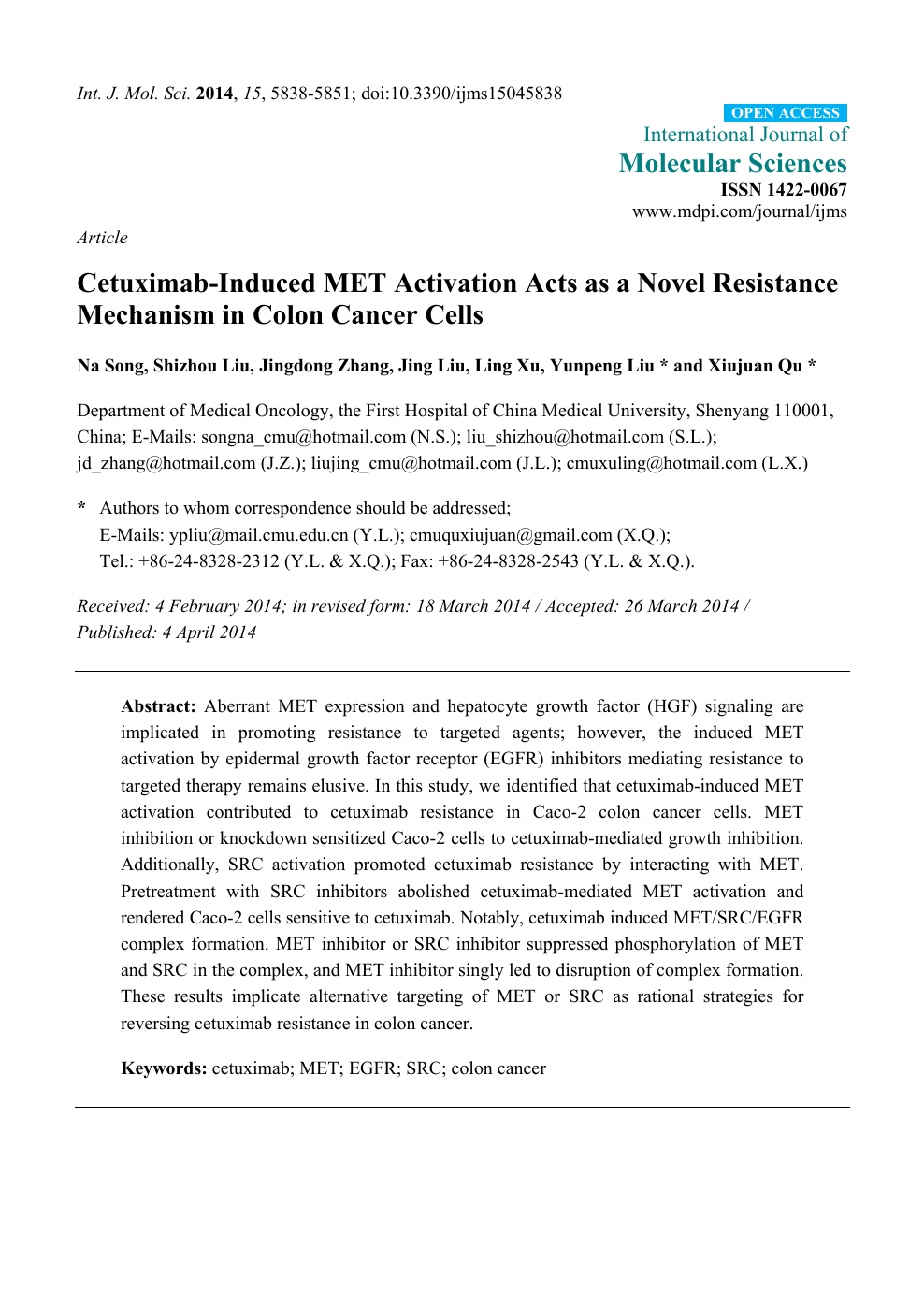 Cetuximab Induced Met Activation Acts As A Novel Resistance Mechanism In Colon Cancer Cells Topic Of Research Paper In Biological Sciences Download Scholarly Article Pdf And Read For Free On Cyberleninka Open