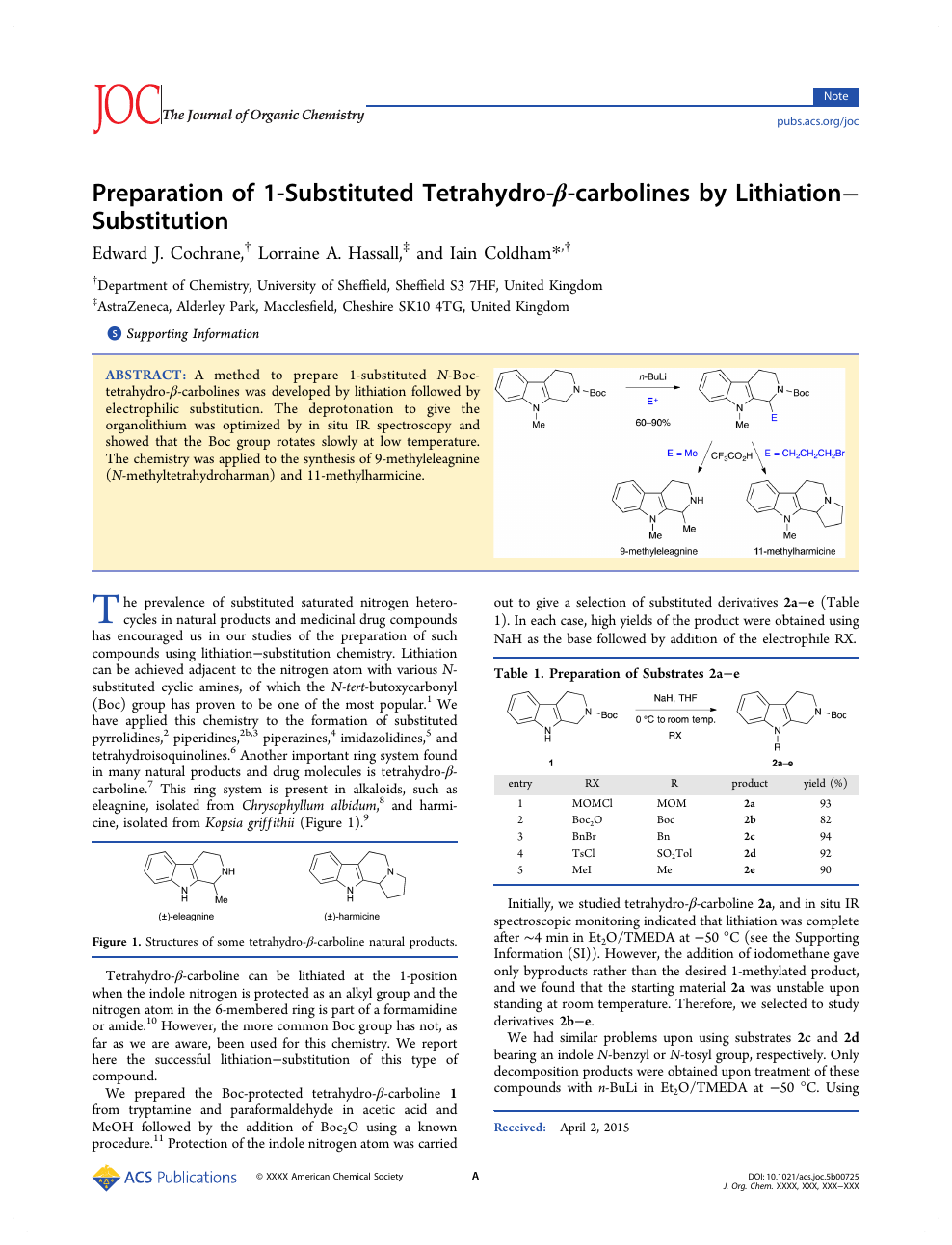 Preparation Of 1 Substituted Tetrahydro B Carbolines By Lithiation Substitution Topic Of Research Paper In Chemical Sciences Download Scholarly Article Pdf And Read For Free On Cyberleninka Open Science Hub