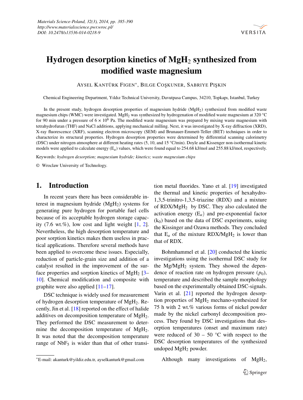 Hydrogen desorption kinetics of MgH2 synthesized from modified 