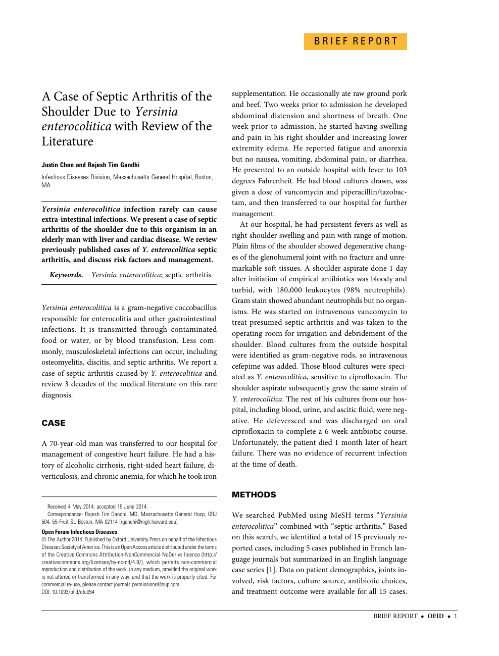 Septic Arthritis: An Evidence-Based Review of Diagnosis and Image