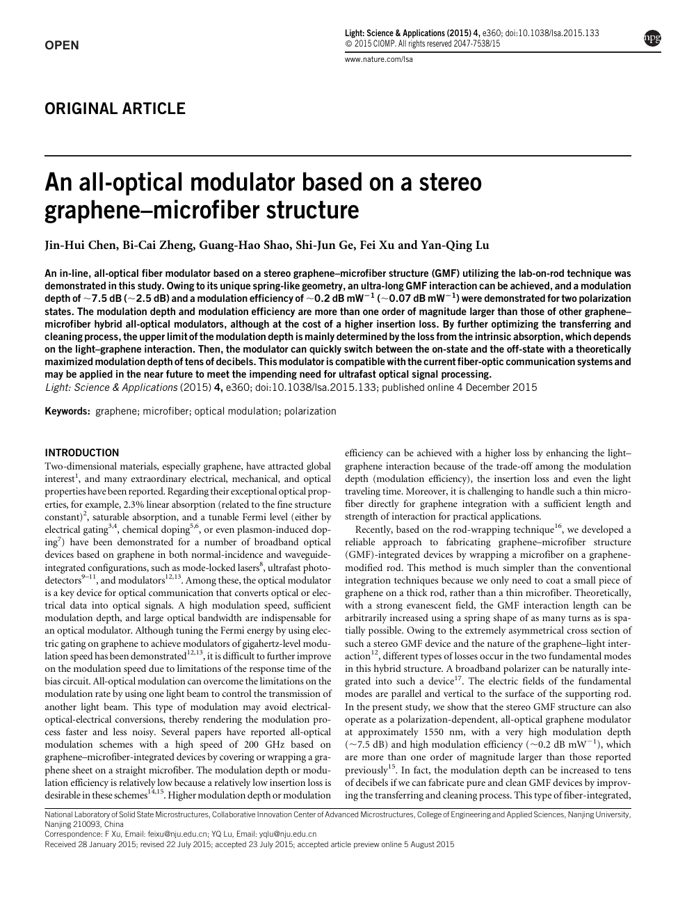 An All Optical Modulator Based On A Stereo Graphene Microfiber Structure Topic Of Research Paper In Nano Technology Download Scholarly Article Pdf And Read For Free On Cyberleninka Open Science Hub