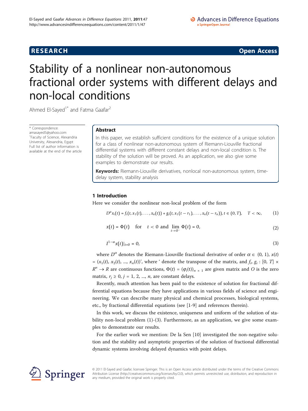 Stability Of A Nonlinear Non Autonomous Fractional Order Systems With Different Delays And Non Local Conditions Topic Of Research Paper In Mathematics Download Scholarly Article Pdf And Read For Free On Cyberleninka Open