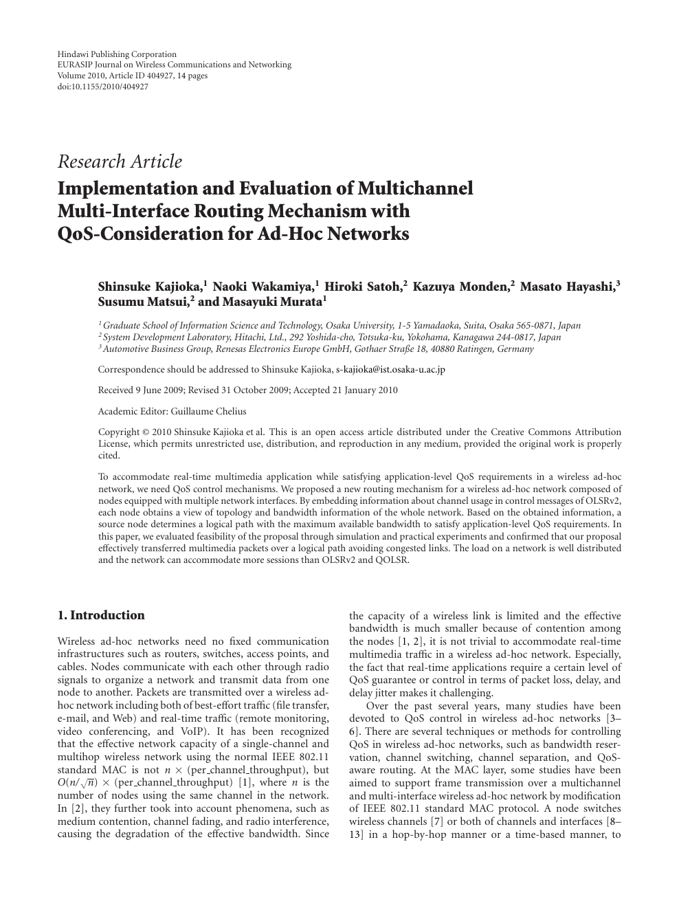Implementation And Evaluation Of Multichannel Multi Interface Routing Mechanism With Qos Consideration For Ad Hoc Networks Topic Of Research Paper In Electrical Engineering Electronic Engineering Information Engineering Download Scholarly Article