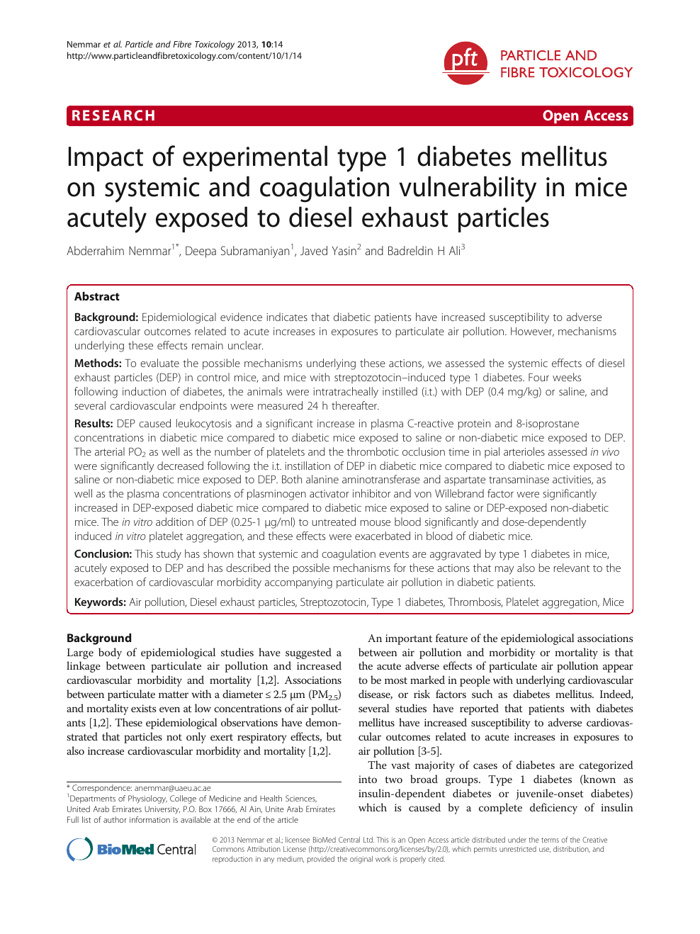 Impact Of Experimental Type 1 Diabetes Mellitus On Systemic And Coagulation Vulnerability In Mice Acutely Exposed To Diesel Exhaust Particles Topic Of Research Paper In Clinical Medicine Download Scholarly Article Pdf