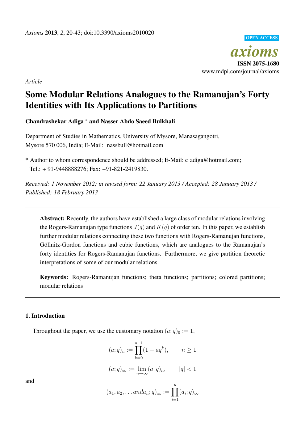 Some Modular Relations Analogues To The Ramanujan S Forty Identities With Its Applications To Partitions Topic Of Research Paper In Mathematics Download Scholarly Article Pdf And Read For Free On Cyberleninka Open