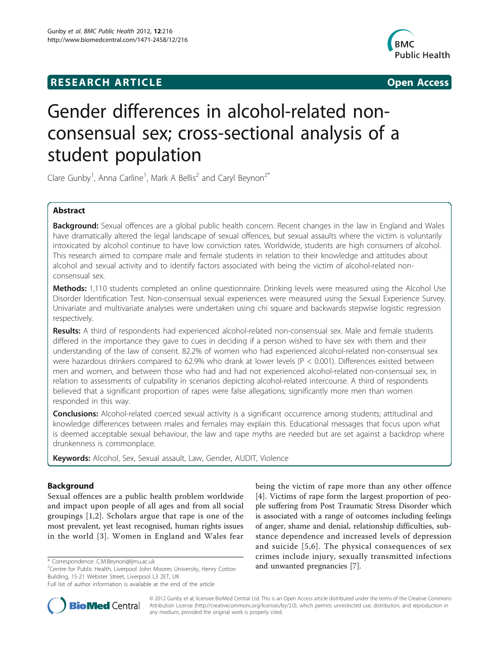 Gender differences in alcohol-related non-consensual sex; cross-sectional analysis of a student population photo