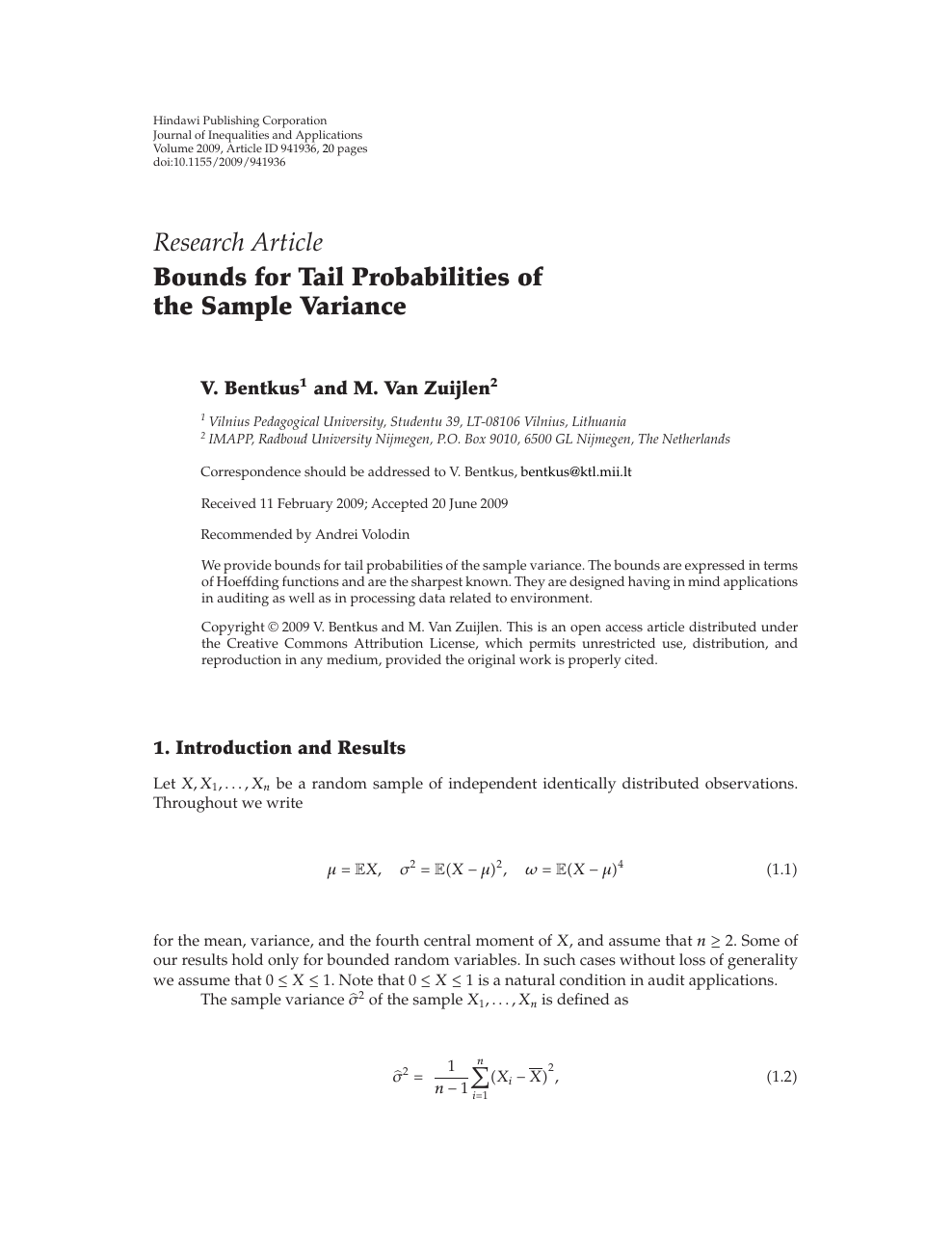 Bounds For Tail Probabilities Of The Sample Variance Topic Of Research Paper In Mathematics Download Scholarly Article Pdf And Read For Free On Cyberleninka Open Science Hub