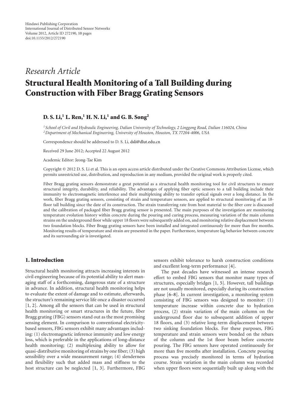 Structural Health Monitoring Of A Tall Building During Construction With Fiber Bragg Grating Sensors Topic Of Research Paper In Civil Engineering Download Scholarly Article Pdf And Read For Free On Cyberleninka