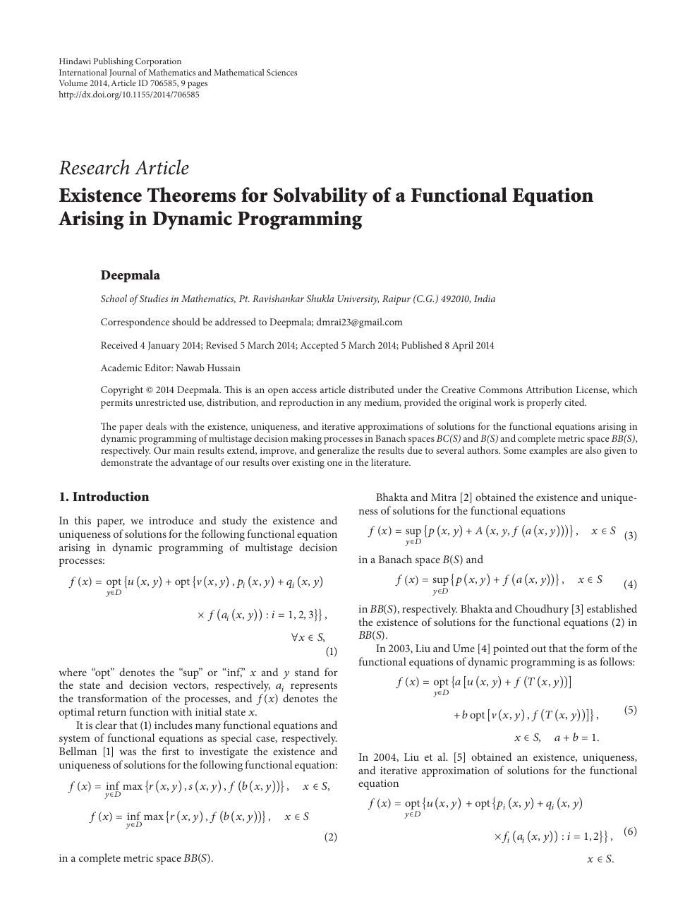 Existence Theorems For Solvability Of A Functional Equation Arising In Dynamic Programming Topic Of Research Paper In Mathematics Download Scholarly Article Pdf And Read For Free On Cyberleninka Open Science Hub