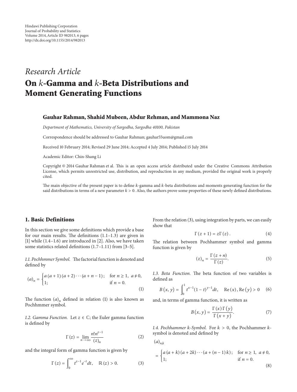 On K Gamma And K Beta Distributions And Moment Generating Functions Topic Of Research Paper In Mathematics Download Scholarly Article Pdf And Read For Free On Cyberleninka Open Science Hub