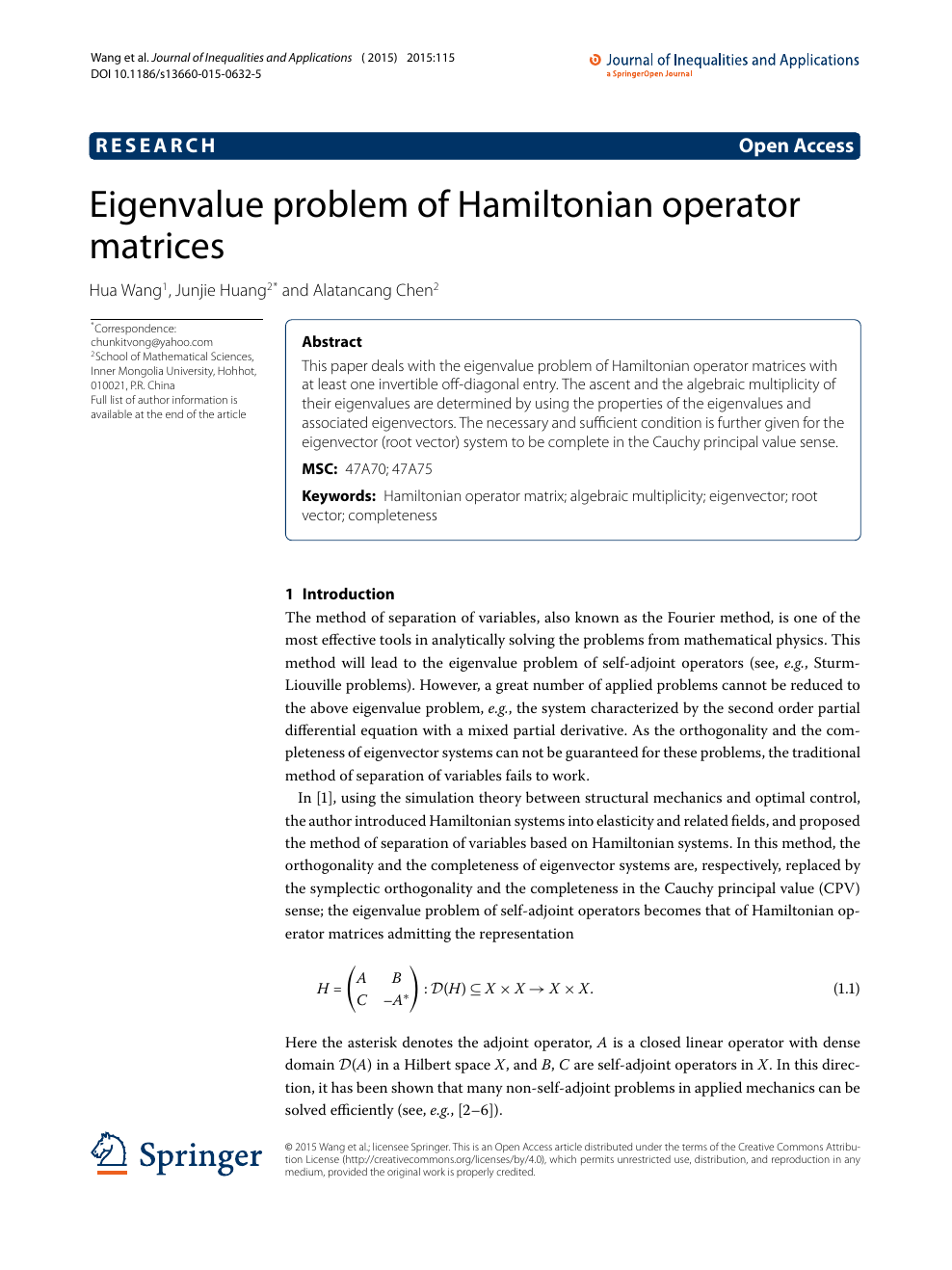 Eigenvalue Problem Of Hamiltonian Operator Matrices Topic Of Research Paper In Mathematics Download Scholarly Article Pdf And Read For Free On Cyberleninka Open Science Hub
