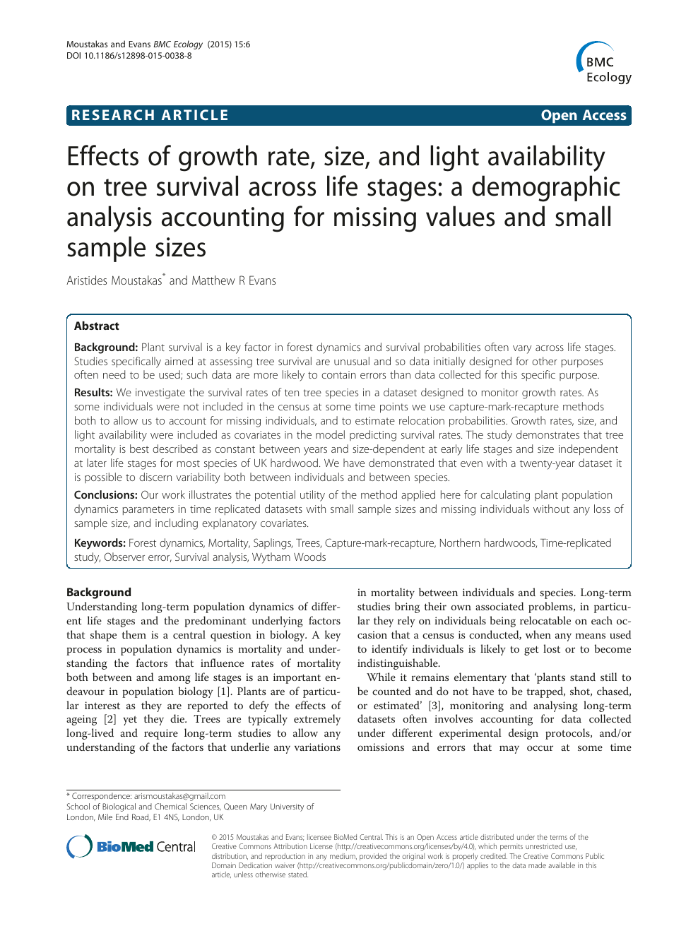 Effects Of Growth Rate Size And Light Availability On Tree Survival Across Life Stages A Demographic Analysis Accounting For Missing Values And Small Sample Sizes Topic Of Research Paper In Biological