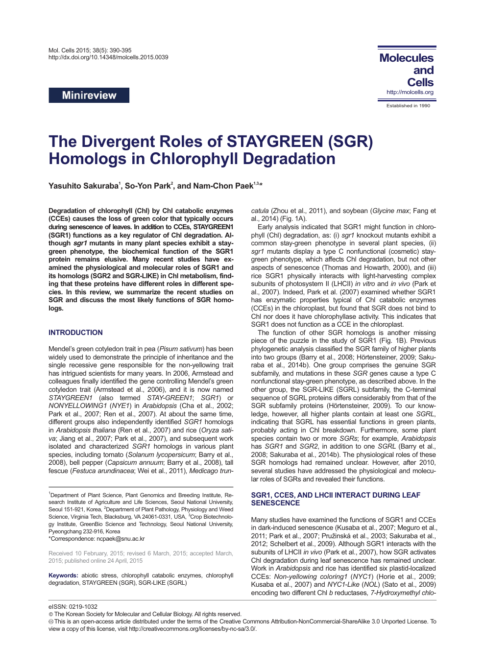 The Divergent Roles Of Staygreen Sgr Homologs In Chlorophyll Degradation Topic Of Research Paper In Biological Sciences Download Scholarly Article Pdf And Read For Free On Cyberleninka Open Science Hub