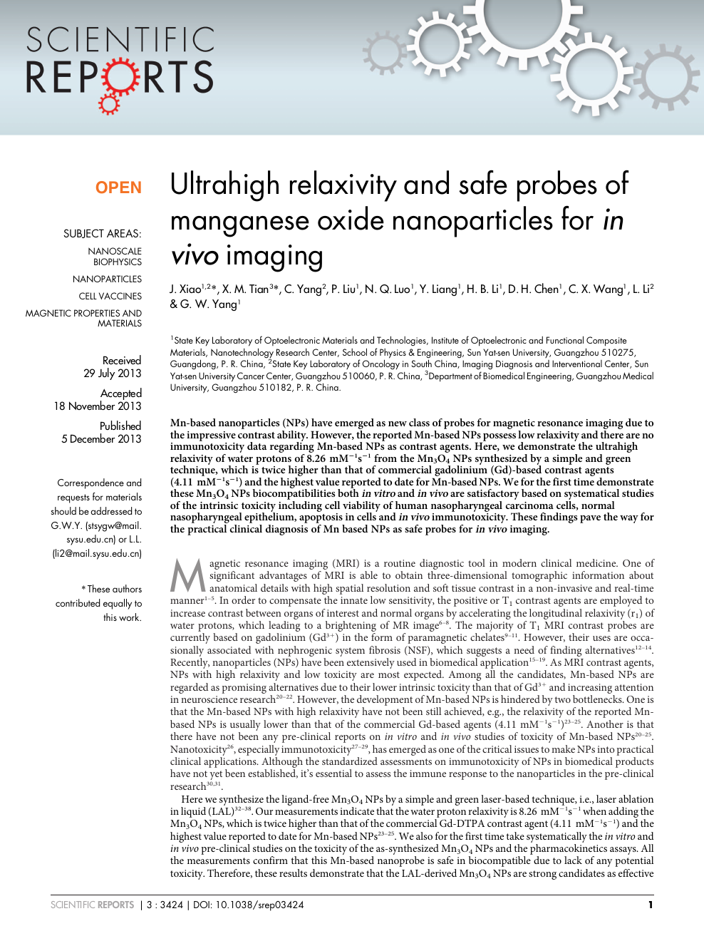 Ultrahigh Relaxivity And Safe Probes Of Manganese Oxide Nanoparticles For In Vivo Imaging Topic Of Research Paper In Nano Technology Download Scholarly Article Pdf And Read For Free On Cyberleninka Open Science