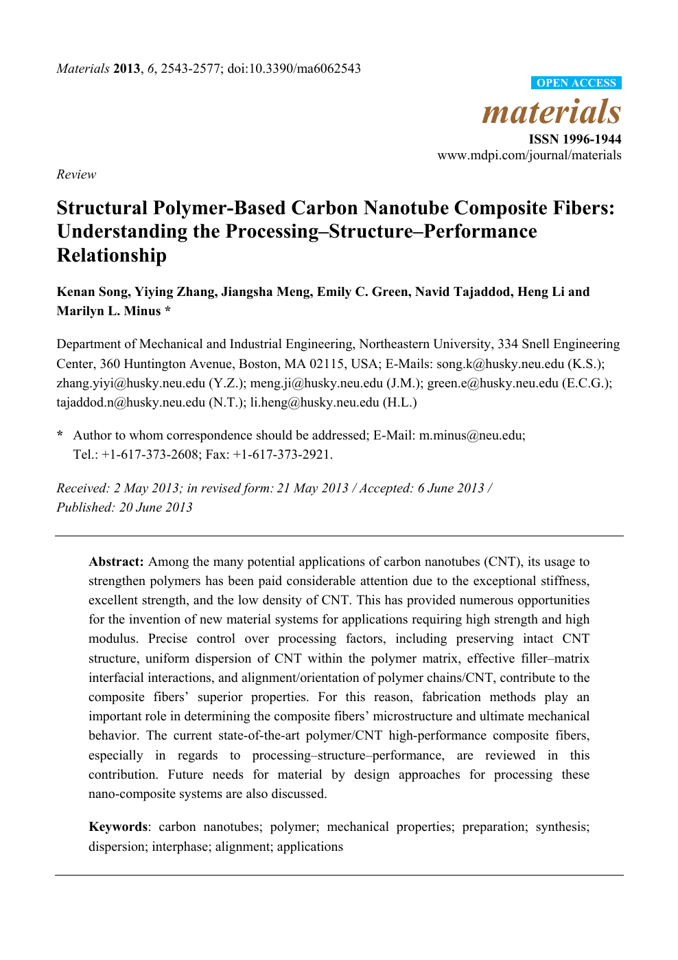 Structural Polymer Based Carbon Nanotube Composite Fibers Understanding The Processing Structure Performance Relationship Topic Of Research Paper In Materials Engineering Download Scholarly Article Pdf And Read For Free On Cyberleninka Open Science