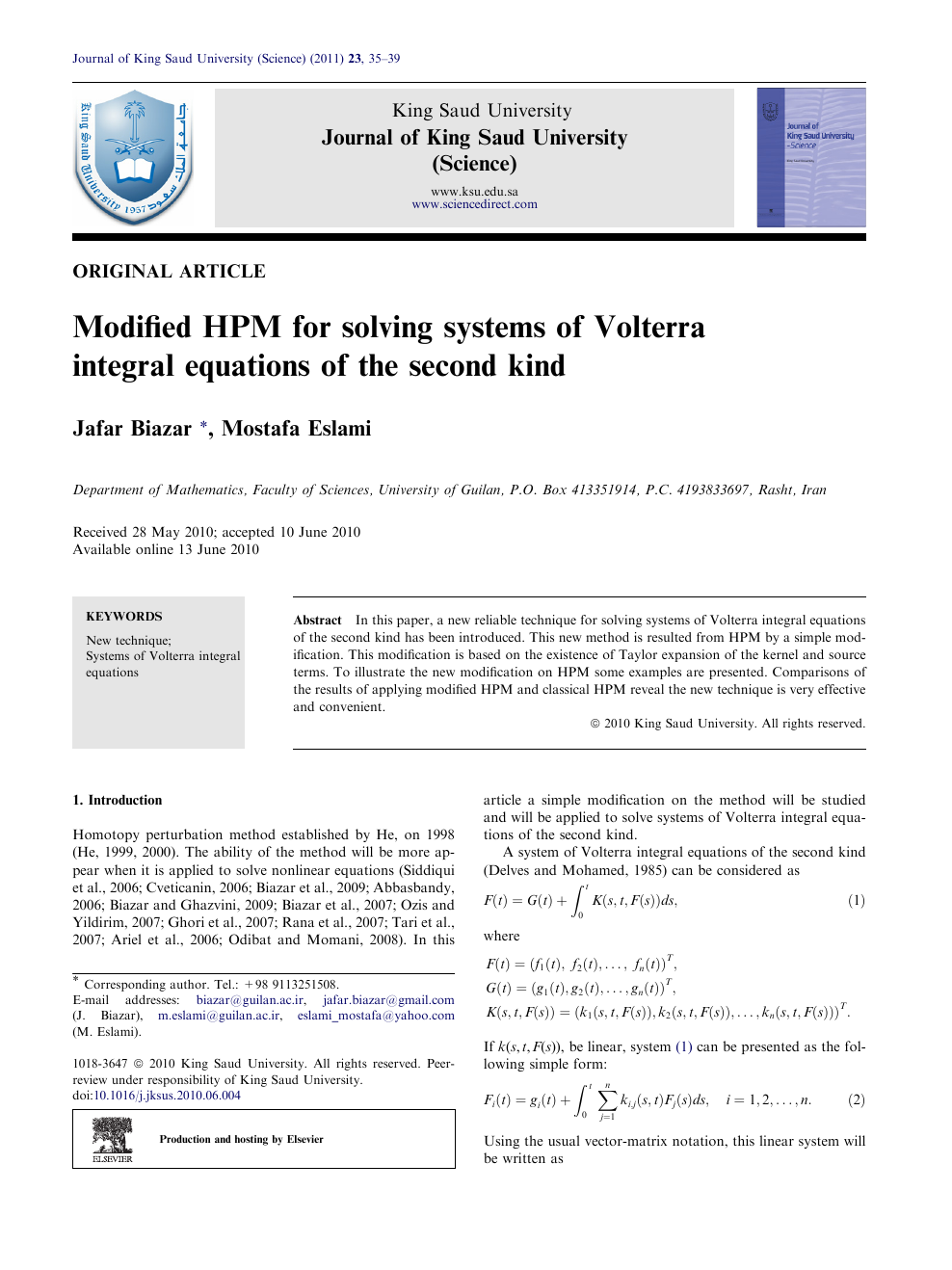Modified Hpm For Solving Systems Of Volterra Integral Equations Of The Second Kind Topic Of Research Paper In Physical Sciences Download Scholarly Article Pdf And Read For Free On Cyberleninka Open