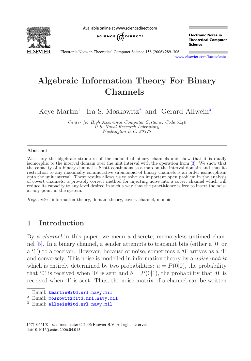 Algebraic Information Theory For Binary Channels Topic Of Research Paper In Computer And Information Sciences Download Scholarly Article Pdf And Read For Free On Cyberleninka Open Science Hub