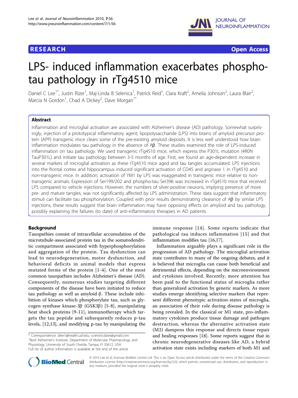 Lps Induced Inflammation Exacerbates Phospho Tau Pathology In Rtg4510 Mice Topic Of Research Paper In Biological Sciences Download Scholarly Article Pdf And Read For Free On Cyberleninka Open Science Hub