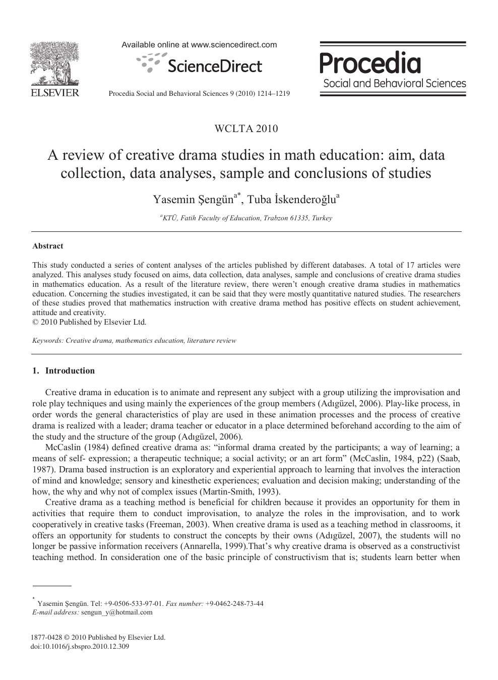 A review of creative drama studies in math education: aim, data