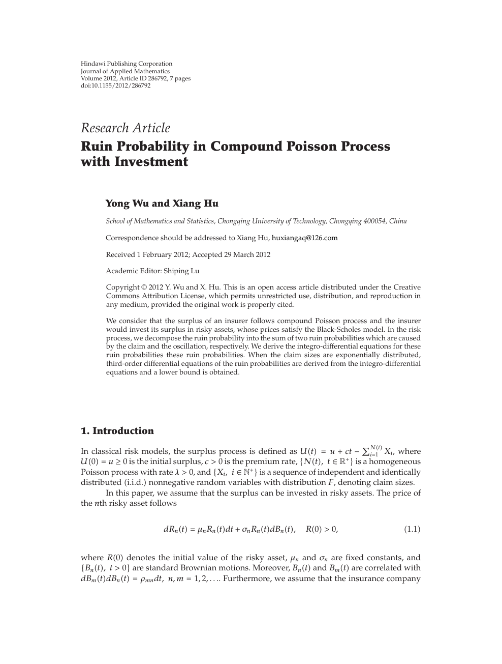 Ruin Probability In Compound Poisson Process With Investment Topic Of Research Paper In Mathematics Download Scholarly Article Pdf And Read For Free On Cyberleninka Open Science Hub