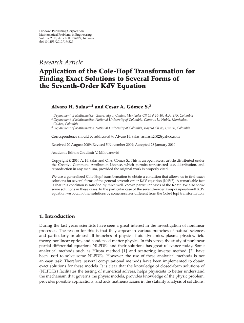 Application Of The Cole Hopf Transformation For Finding Exact Solutions To Several Forms Of The Seventh Order Kdv Equation Topic Of Research Paper In Mathematics Download Scholarly Article Pdf And Read For Free