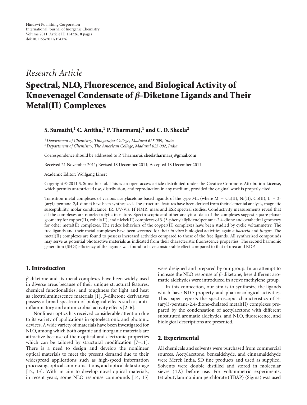 Spectral Nlo Fluorescence And Biological Activity Of Knoevenagel Condensate Of B Diketone Ligands And Their Metal Ii Complexes Topic Of Research Paper In Chemical Sciences Download Scholarly Article Pdf And Read For