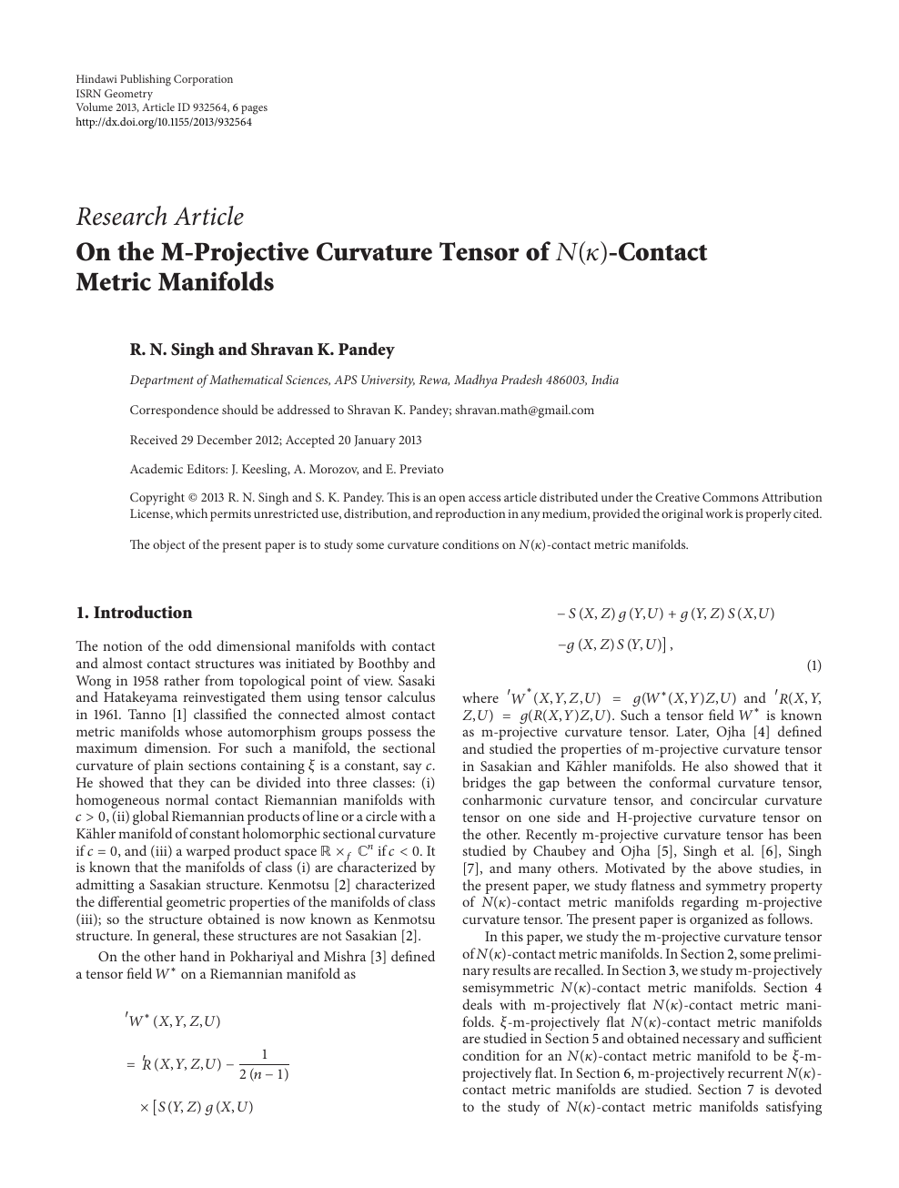 On The M Projective Curvature Tensor Of Contact Metric Manifolds Topic Of Research Paper In Mathematics Download Scholarly Article Pdf And Read For Free On Cyberleninka Open Science Hub