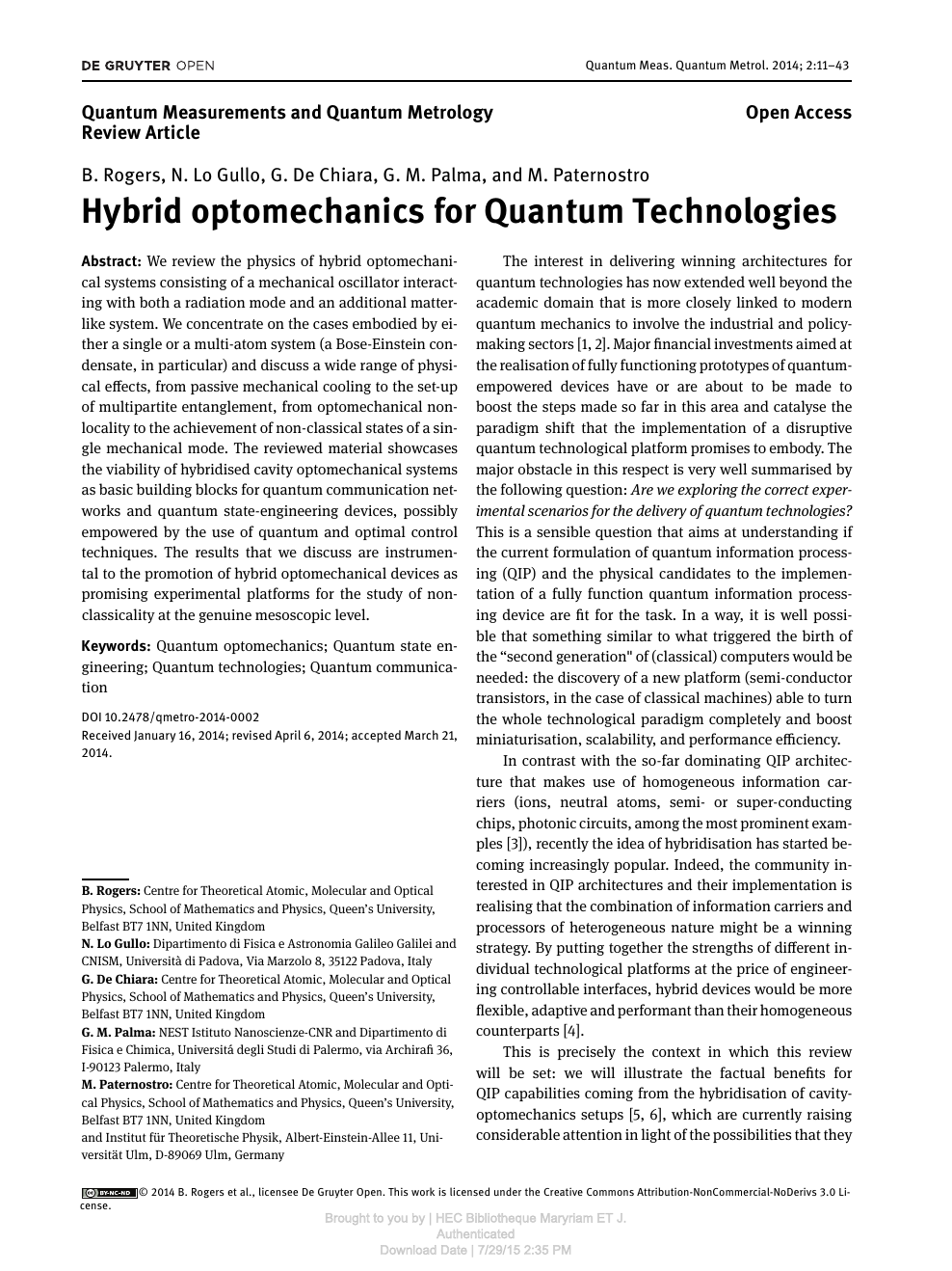 Hybrid Optomechanics For Quantum Technologies Topic Of Research Paper In Physical Sciences Download Scholarly Article Pdf And Read For Free On Cyberleninka Open Science Hub