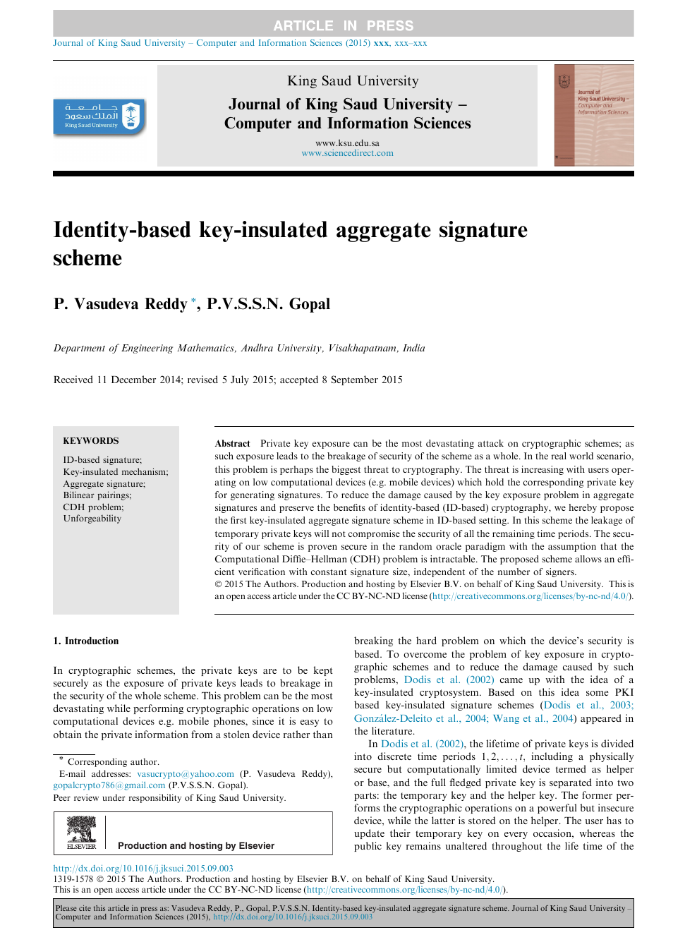 Identity Based Key Insulated Aggregate Signature Scheme Topic Of Research Paper In Computer And Information Sciences Download Scholarly Article Pdf And Read For Free On Cyberleninka Open Science Hub