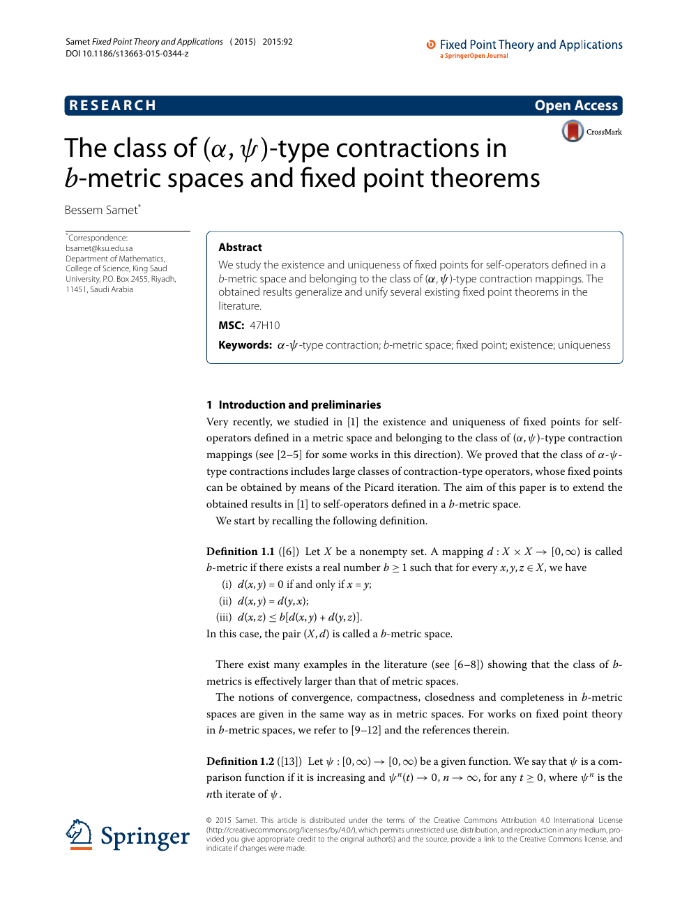 The Class Of A Ps Alpha Psi Type Contractions In B Metric Spaces And Fixed Point Theorems Topic Of Research Paper In Mathematics Download Scholarly Article Pdf And Read For