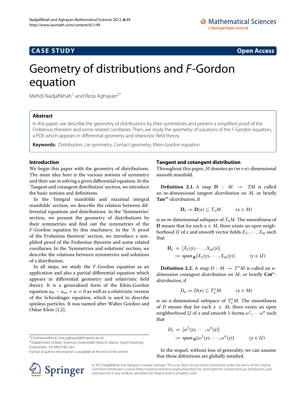 Geometry Of Distributions And F Gordon Equation Topic Of Research Paper In Mathematics Download Scholarly Article Pdf And Read For Free On Cyberleninka Open Science Hub