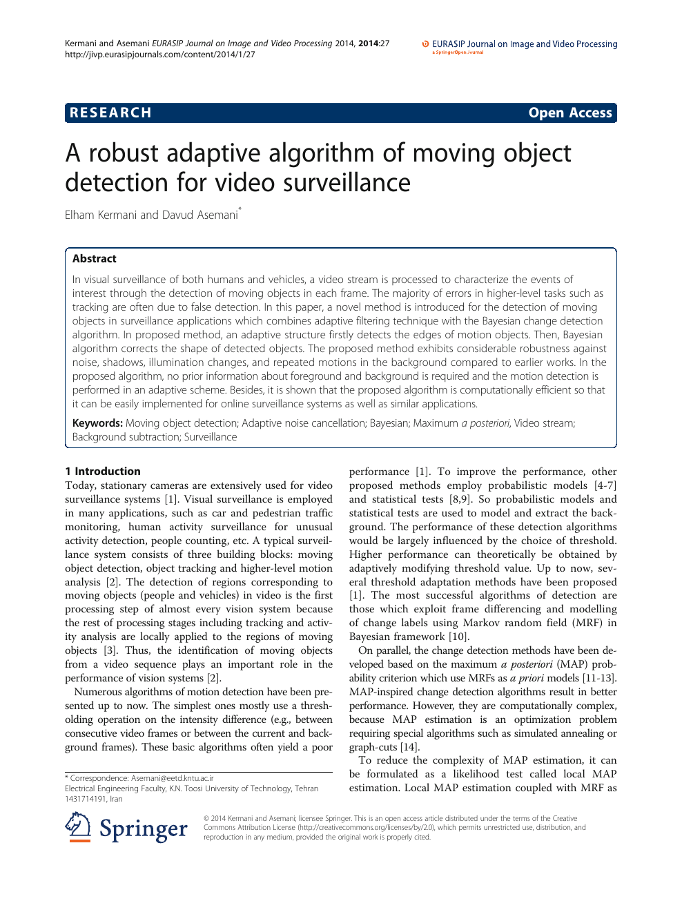 A Robust Adaptive Algorithm Of Moving Object Detection For Video Surveillance Topic Of Research Paper In Medical Engineering Download Scholarly Article Pdf And Read For Free On Cyberleninka Open Science Hub