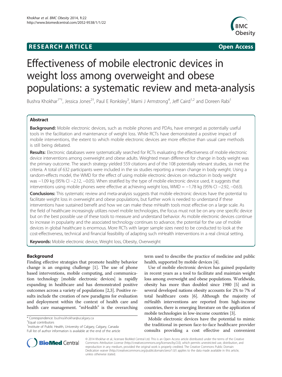 Effectiveness Of Mobile Electronic Devices In Weight Loss Among Overweight And Obese Populations A Systematic Review And Meta Analysis Topic Of Research Paper In Medical Engineering Download Scholarly Article Pdf And Read