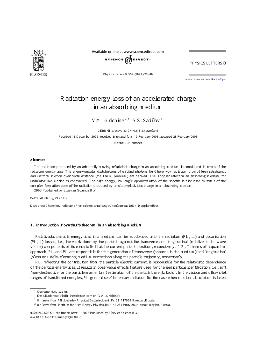 Radiation Energy Loss Of An Accelerated Charge In An Absorbing Medium Topic Of Research Paper In Physical Sciences Download Scholarly Article Pdf And Read For Free On Cyberleninka Open Science Hub