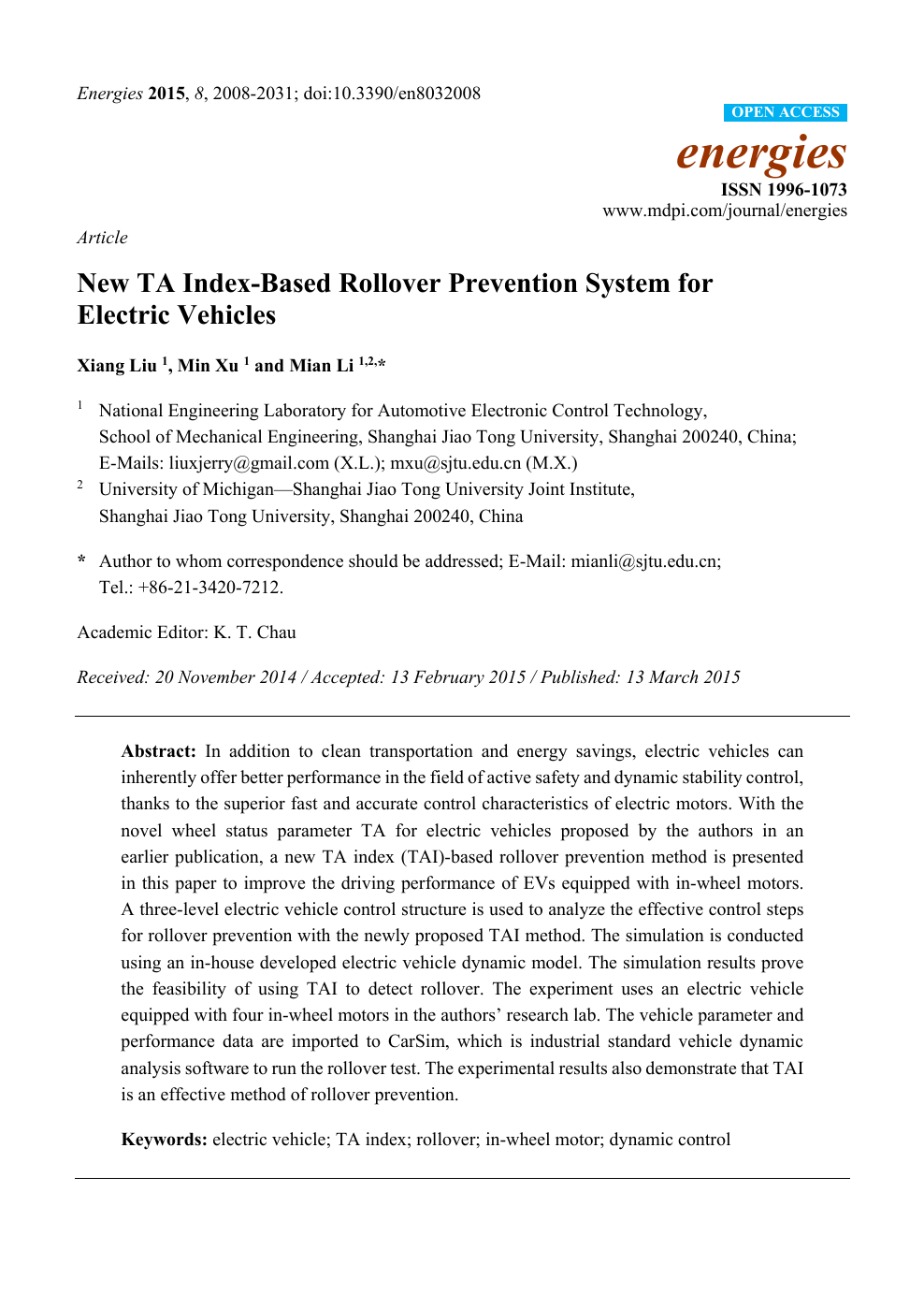 New Ta Index Based Rollover Prevention System For Electric Vehicles Topic Of Research Paper In Mechanical Engineering Download Scholarly Article Pdf And Read For Free On Cyberleninka Open Science Hub