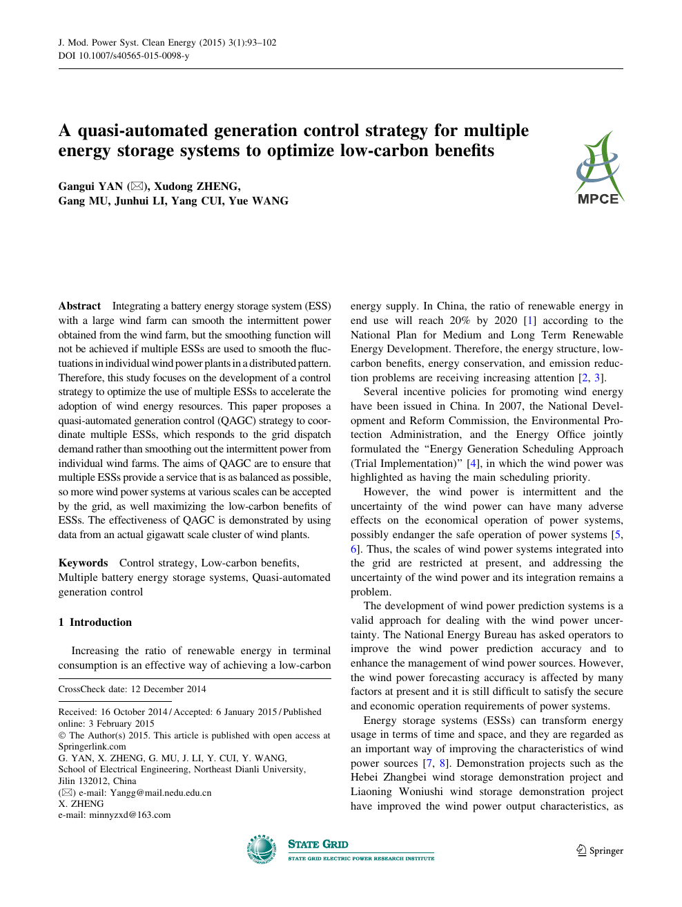 A Quasi Automated Generation Control Strategy For Multiple Energy Storage Systems To Optimize Low Carbon Benefits Topic Of Research Paper In Electrical Engineering Electronic Engineering Information Engineering Download Scholarly Article Pdf And Read