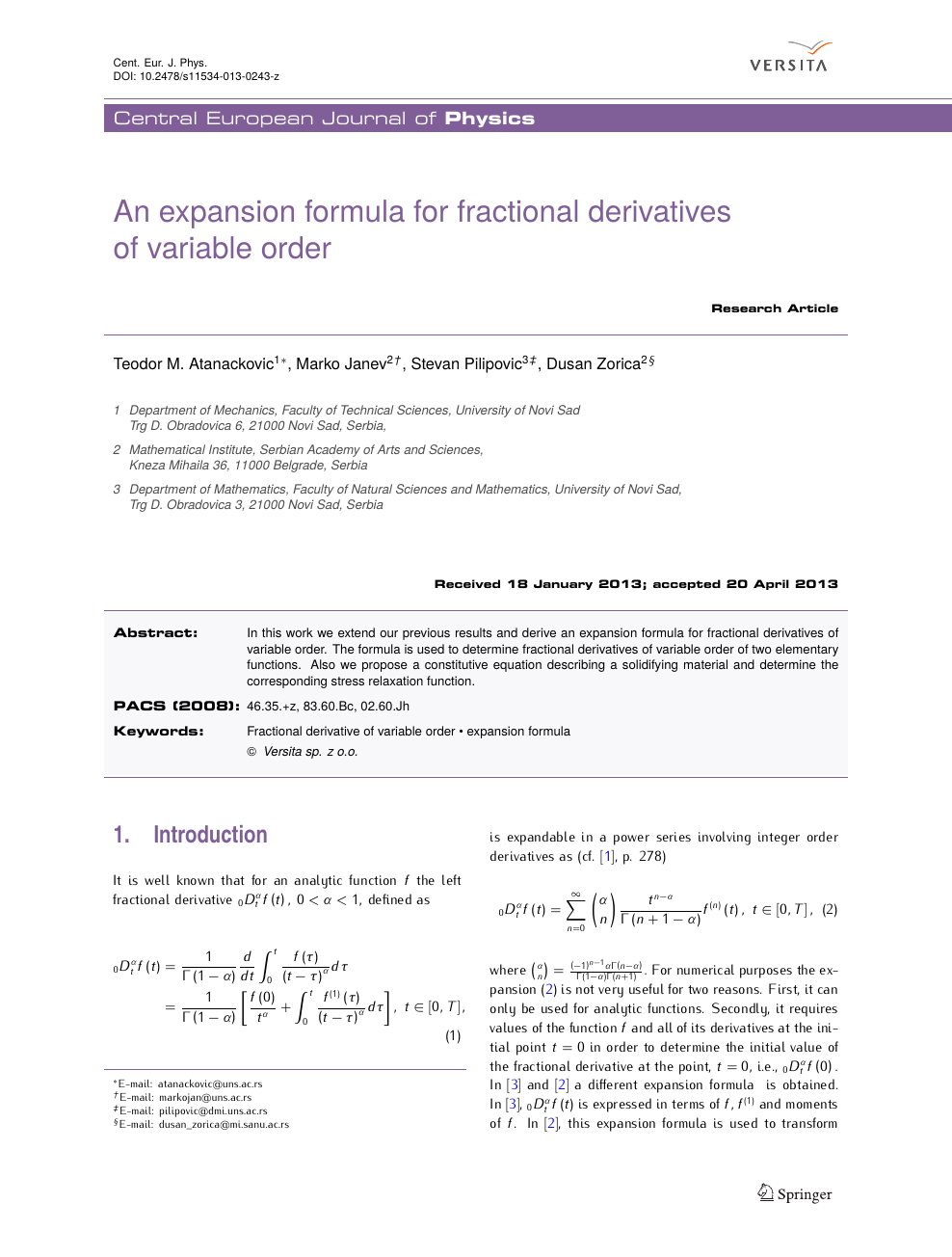 An Expansion Formula For Fractional Derivatives Of Variable Order Topic Of Research Paper In Mathematics Download Scholarly Article Pdf And Read For Free On Cyberleninka Open Science Hub