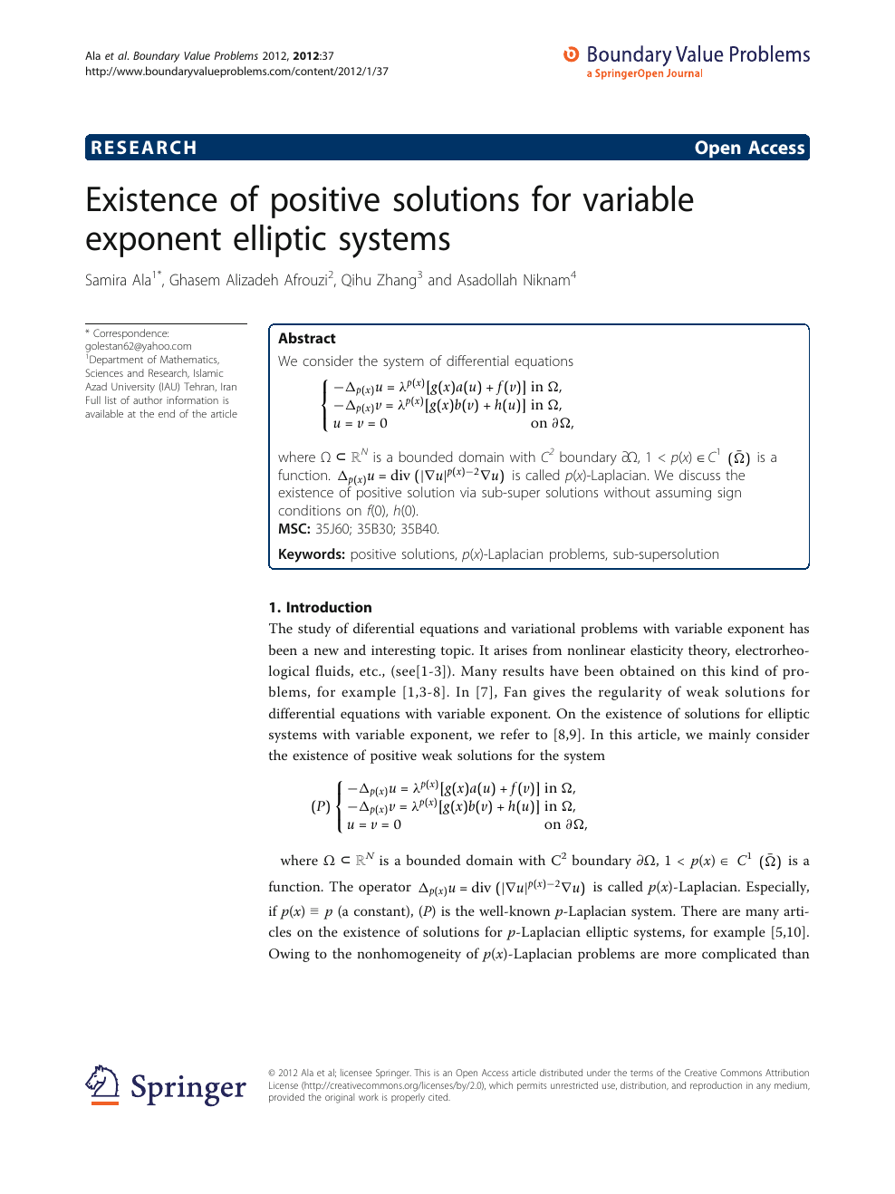 Existence Of Positive Solutions For Variable Exponent Elliptic Systems Topic Of Research Paper In Mathematics Download Scholarly Article Pdf And Read For Free On Cyberleninka Open Science Hub