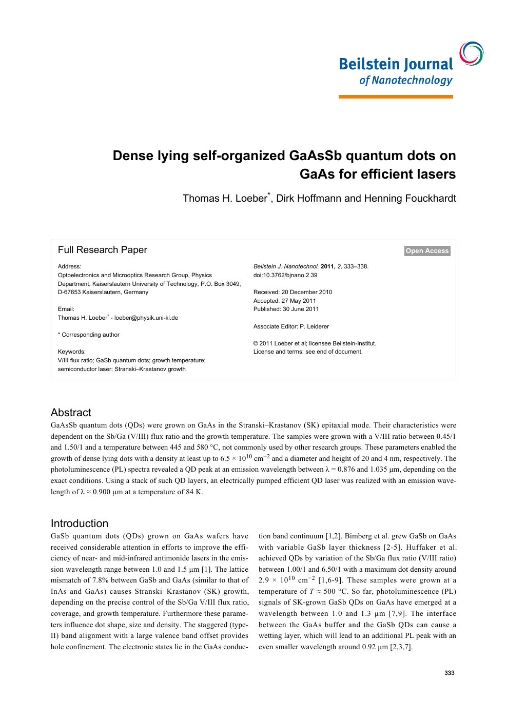 Dense Lying Self Organized Gaassb Quantum Dots On Gaas For Efficient Lasers Topic Of Research Paper In Nano Technology Download Scholarly Article Pdf And Read For Free On Cyberleninka Open Science Hub
