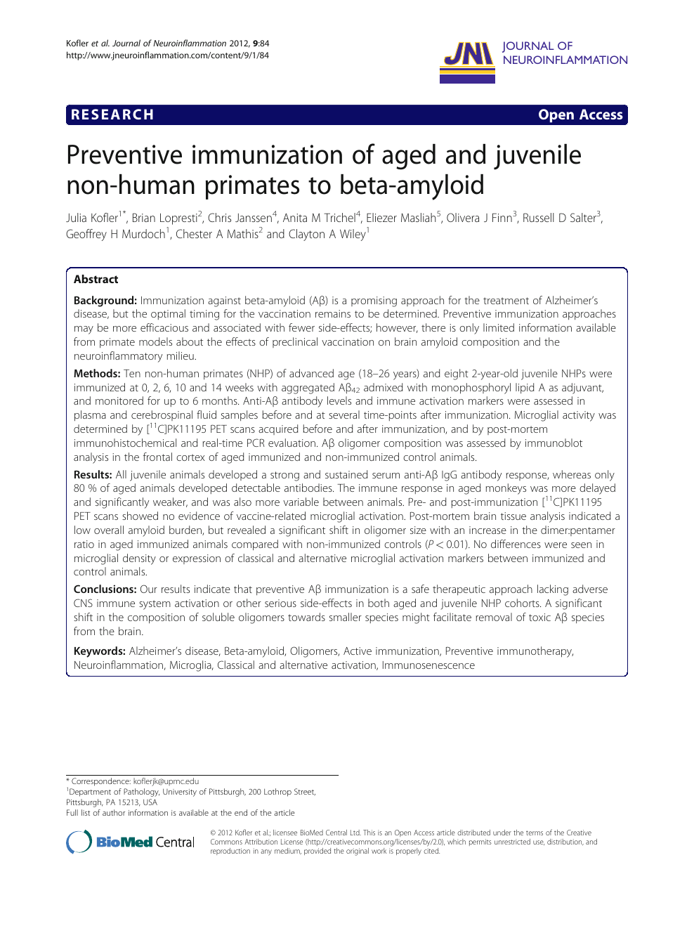 Preventive Immunization Of Aged And Juvenile Non Human Primates To Beta Amyloid Topic Of Research Paper In Veterinary Science Download Scholarly Article Pdf And Read For Free On Cyberleninka Open Science Hub